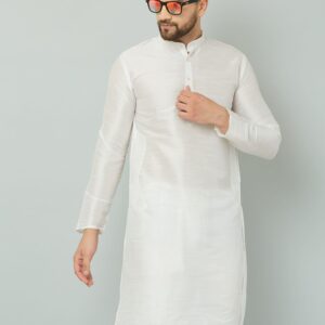 White silk kurta with exquisite detailing.